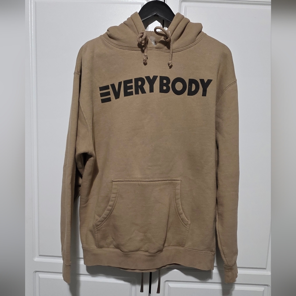Indepent Mens Everybody Logic Pull Over Hoodie Graphic Drawstring Tan Biege